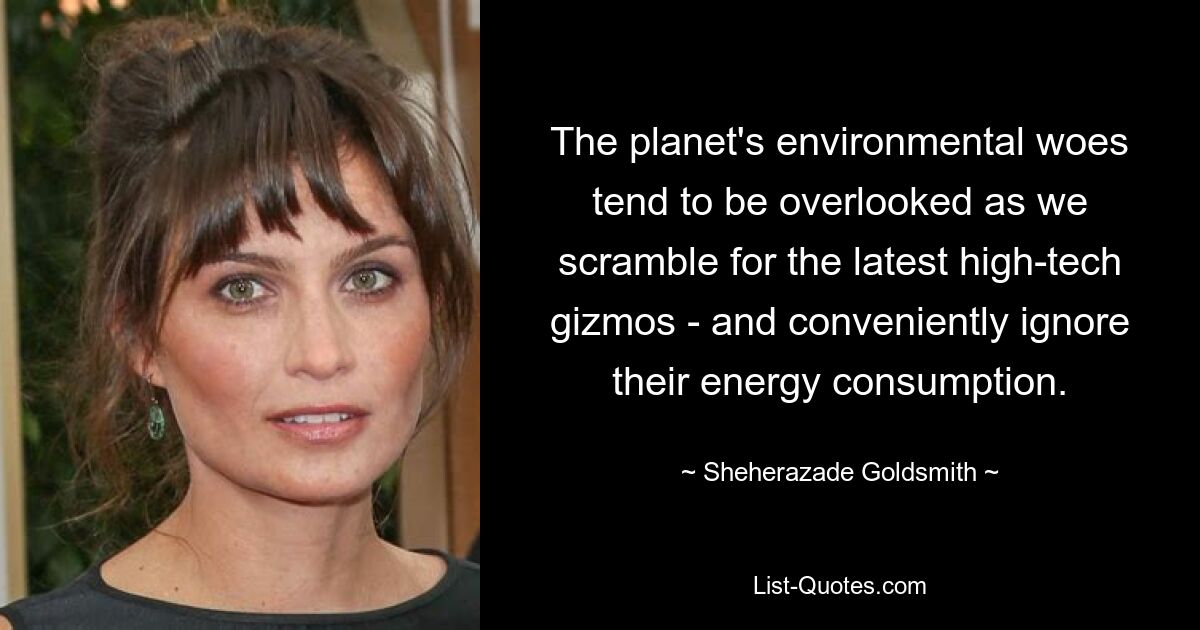 The planet's environmental woes tend to be overlooked as we scramble for the latest high-tech gizmos - and conveniently ignore their energy consumption. — © Sheherazade Goldsmith