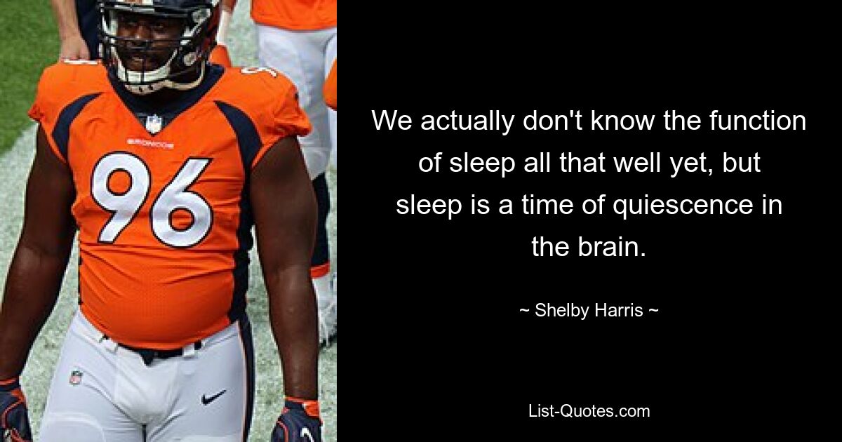 We actually don't know the function of sleep all that well yet, but sleep is a time of quiescence in the brain. — © Shelby Harris