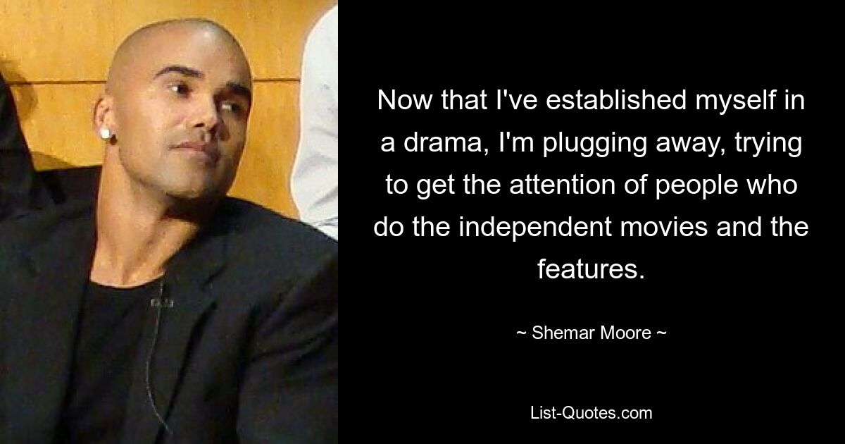 Now that I've established myself in a drama, I'm plugging away, trying to get the attention of people who do the independent movies and the features. — © Shemar Moore