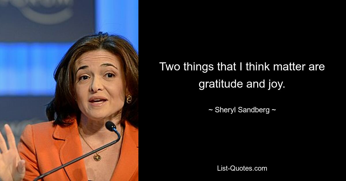 Two things that I think matter are gratitude and joy. — © Sheryl Sandberg