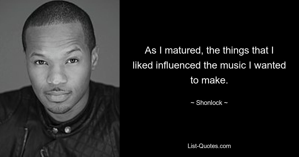 As I matured, the things that I liked influenced the music I wanted to make. — © Shonlock