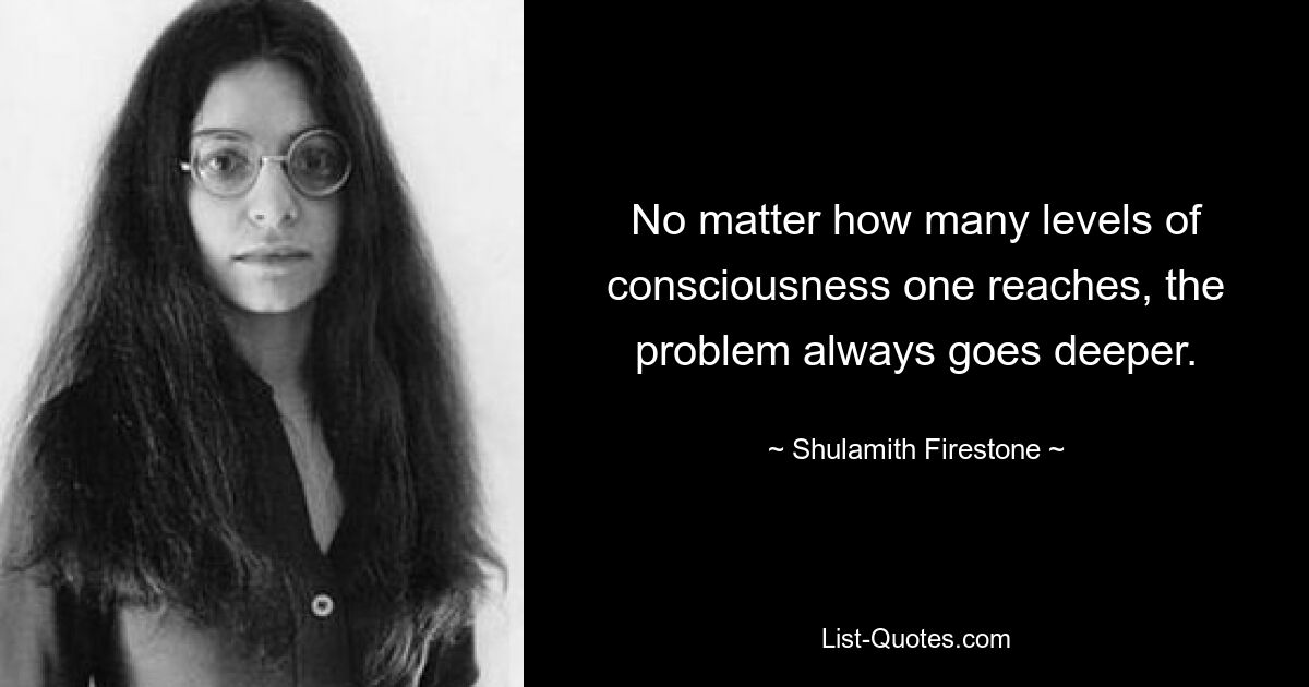 No matter how many levels of consciousness one reaches, the problem always goes deeper. — © Shulamith Firestone