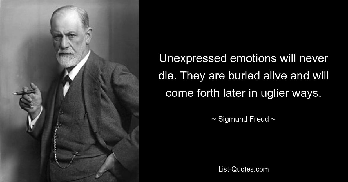 Unexpressed emotions will never die. They are buried alive and will come forth later in uglier ways. — © Sigmund Freud