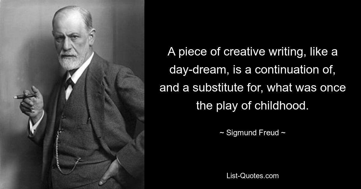 A piece of creative writing, like a day-dream, is a continuation of, and a substitute for, what was once the play of childhood. — © Sigmund Freud