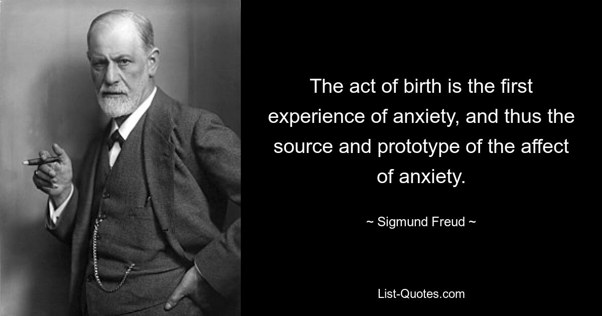 The act of birth is the first experience of anxiety, and thus the source and prototype of the affect of anxiety. — © Sigmund Freud