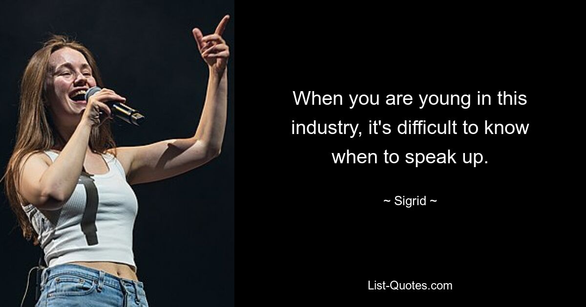 When you are young in this industry, it's difficult to know when to speak up. — © Sigrid