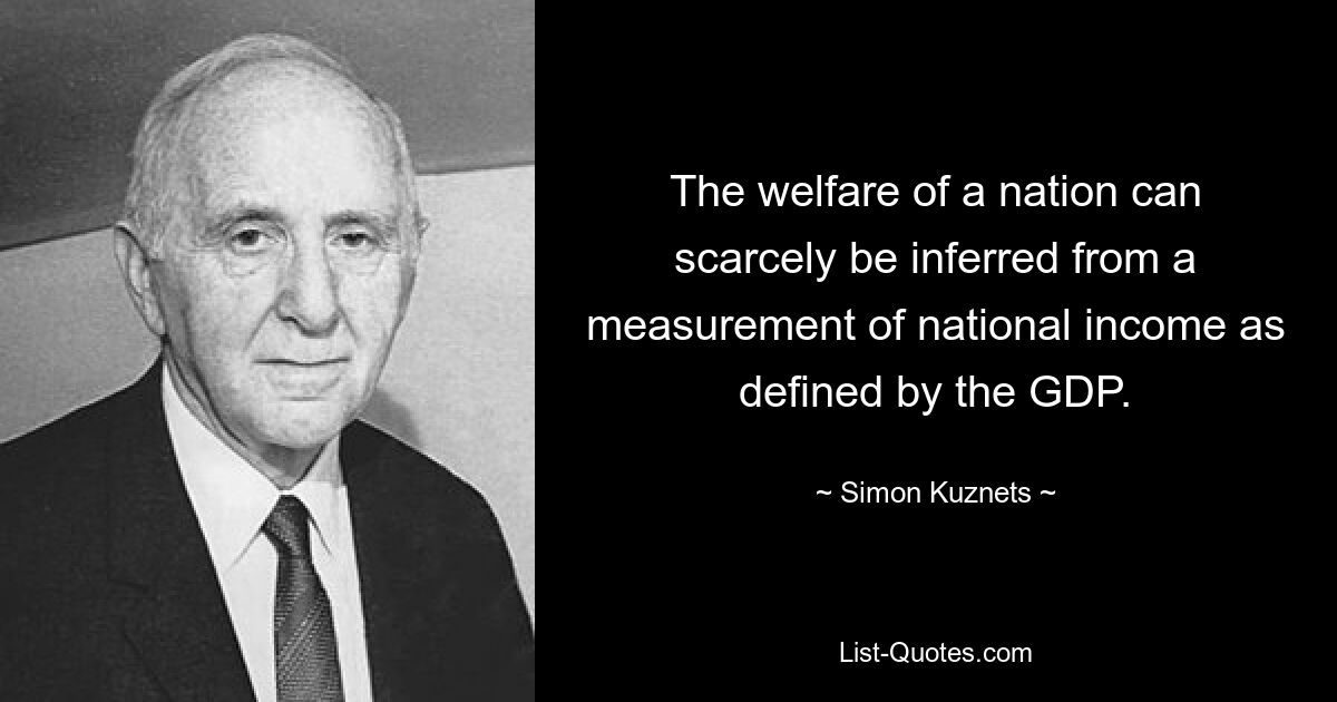 The welfare of a nation can scarcely be inferred from a measurement of national income as defined by the GDP. — © Simon Kuznets