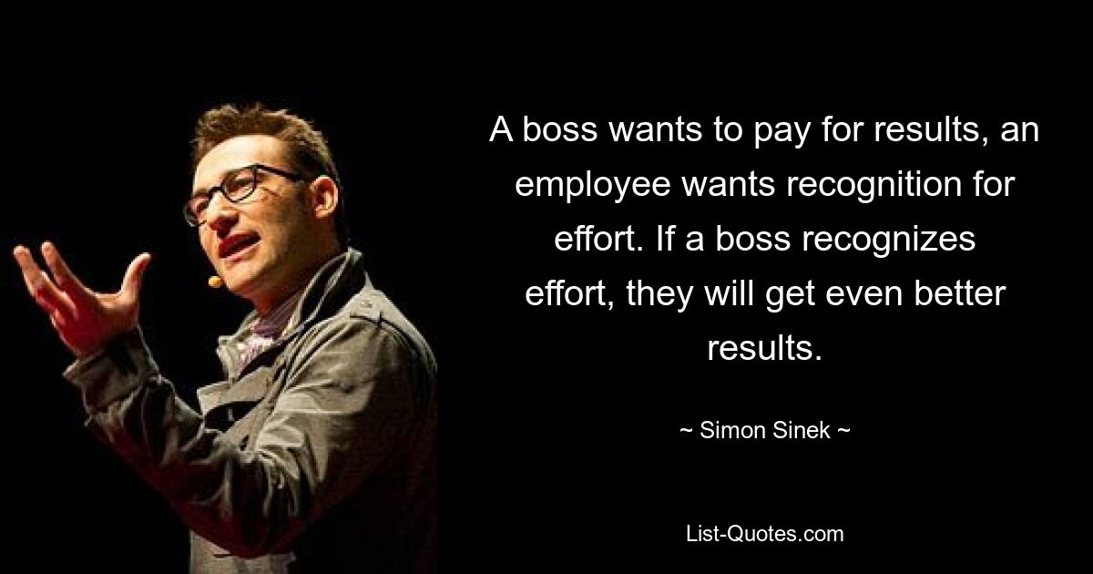 A boss wants to pay for results, an employee wants recognition for effort. If a boss recognizes effort, they will get even better results. — © Simon Sinek