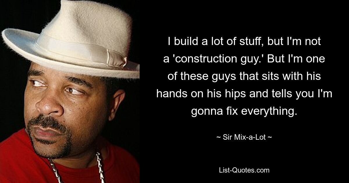 I build a lot of stuff, but I'm not a 'construction guy.' But I'm one of these guys that sits with his hands on his hips and tells you I'm gonna fix everything. — © Sir Mix-a-Lot