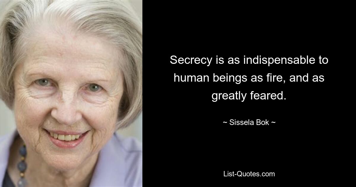 Secrecy is as indispensable to human beings as fire, and as greatly feared. — © Sissela Bok