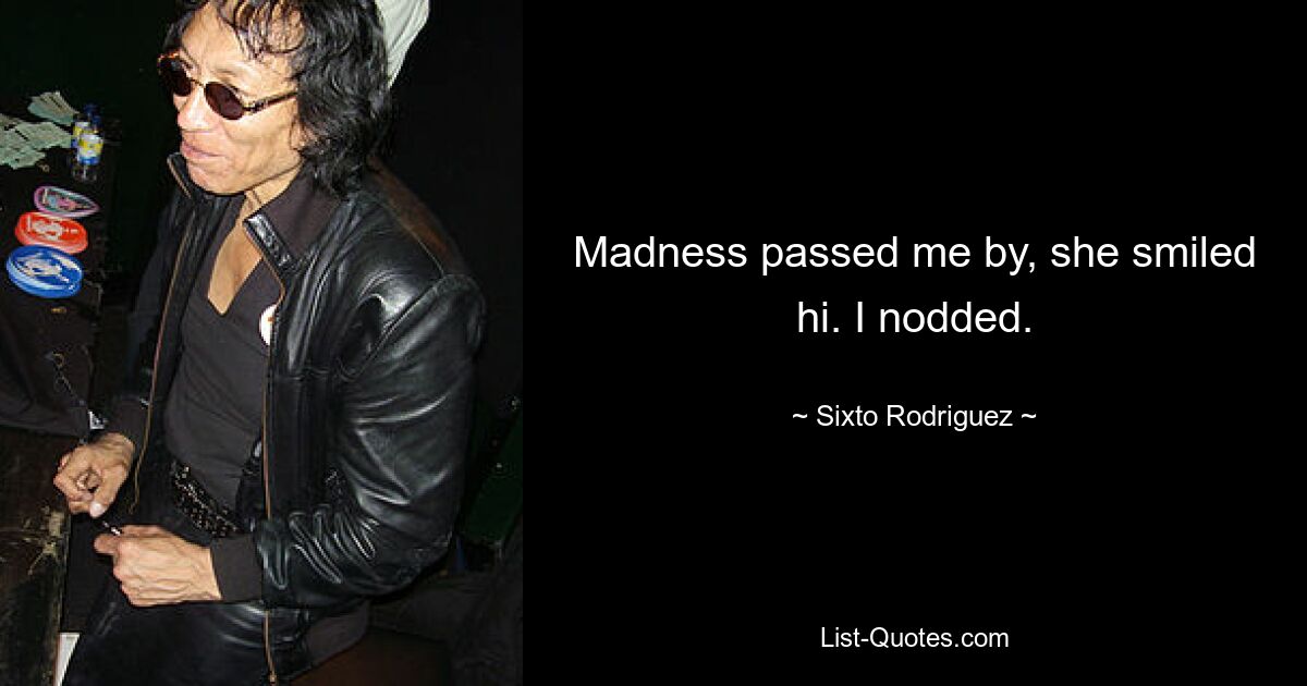 Madness passed me by, she smiled hi. I nodded. — © Sixto Rodriguez