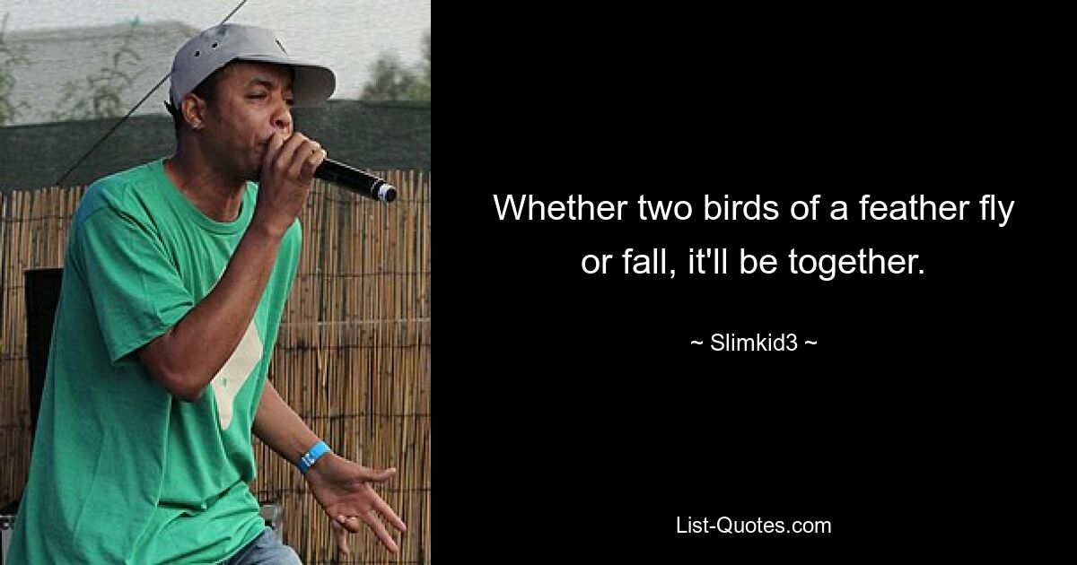 Whether two birds of a feather fly or fall, it'll be together. — © Slimkid3