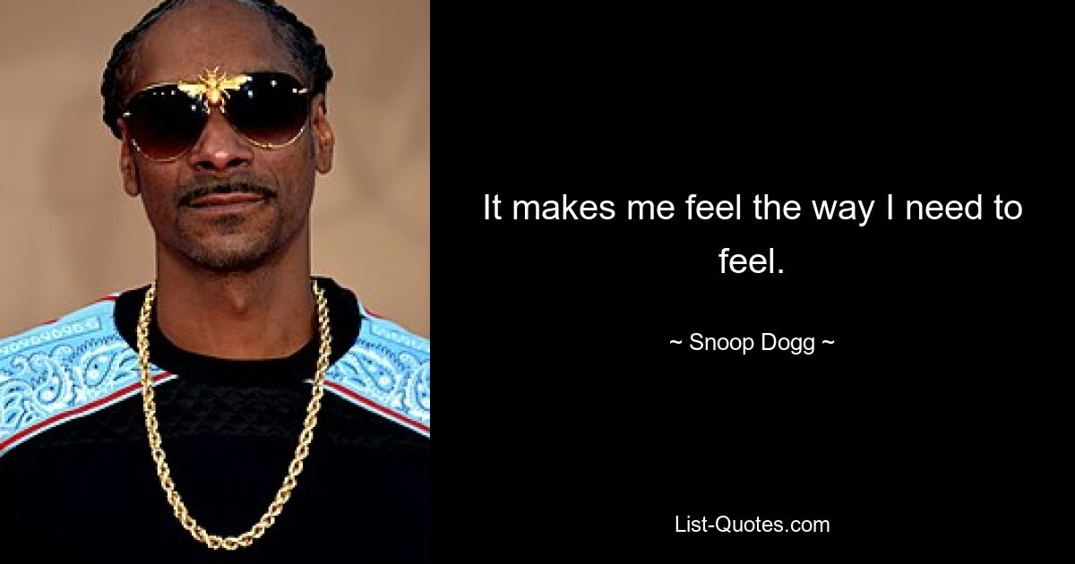 It makes me feel the way I need to feel. — © Snoop Dogg