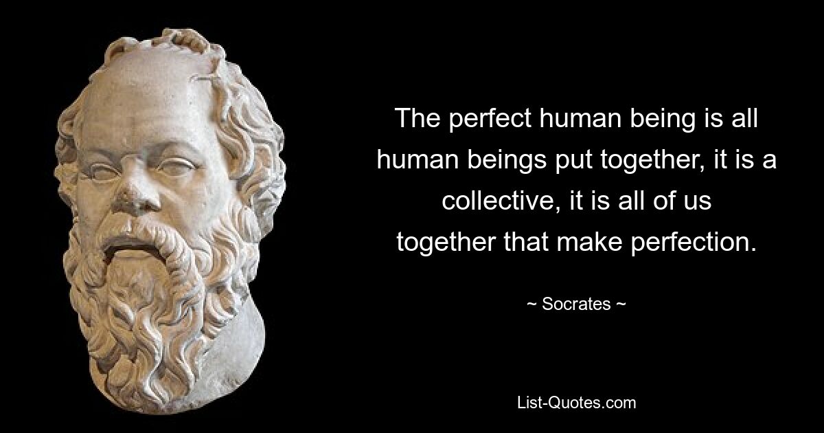 The perfect human being is all human beings put together, it is a collective, it is all of us together that make perfection. — © Socrates