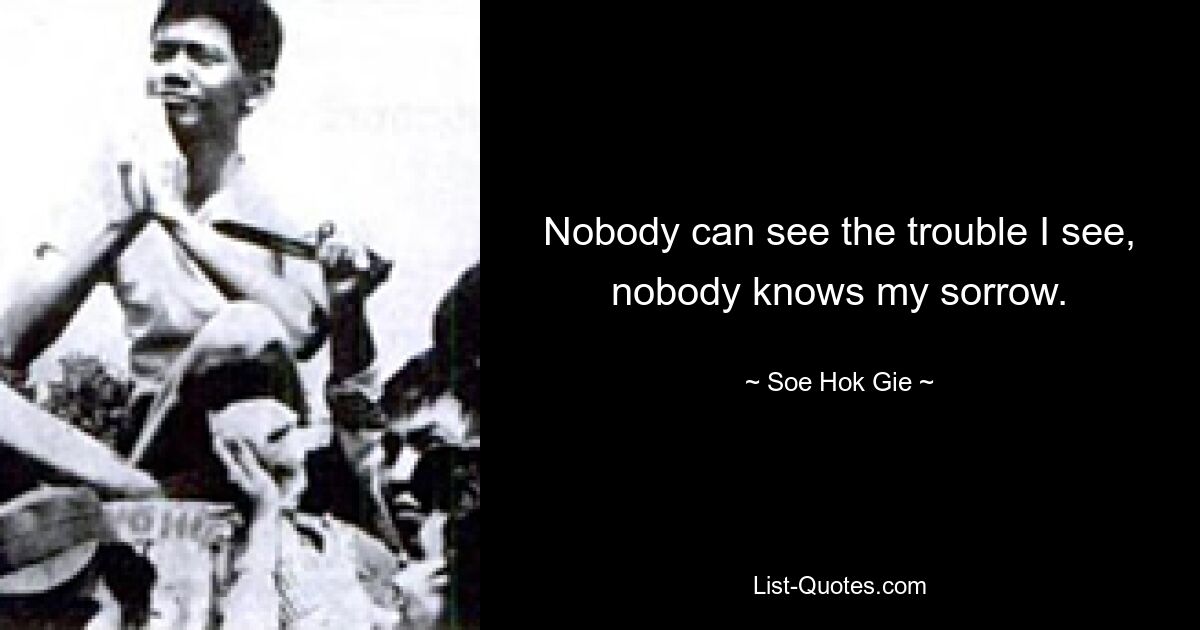 Nobody can see the trouble I see, nobody knows my sorrow. — © Soe Hok Gie