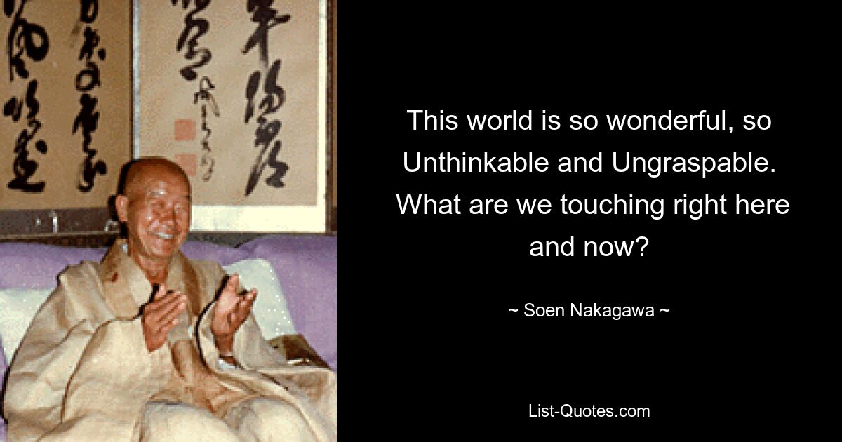 This world is so wonderful, so Unthinkable and Ungraspable.
 What are we touching right here and now? — © Soen Nakagawa