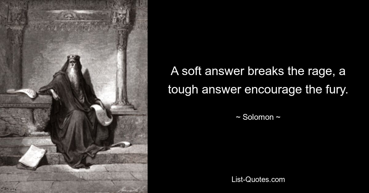 A soft answer breaks the rage, a tough answer encourage the fury. — © Solomon