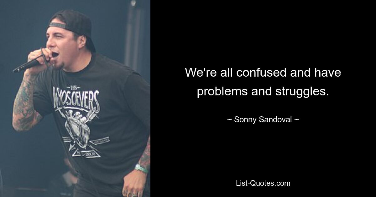 We're all confused and have problems and struggles. — © Sonny Sandoval