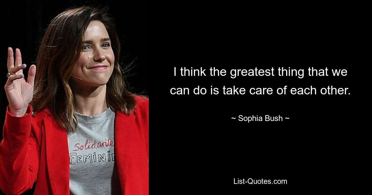 I think the greatest thing that we can do is take care of each other. — © Sophia Bush