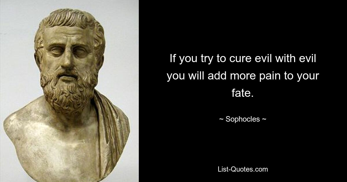 If you try to cure evil with evil
you will add more pain to your fate. — © Sophocles