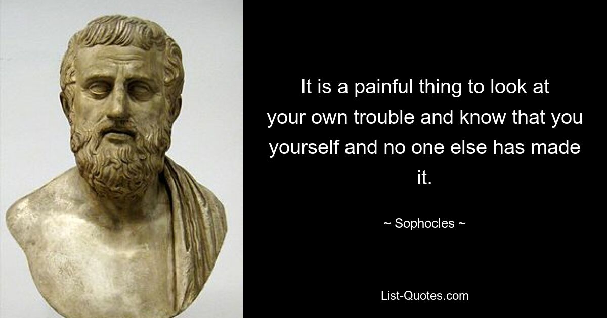 It is a painful thing to look at your own trouble and know that you yourself and no one else has made it. — © Sophocles