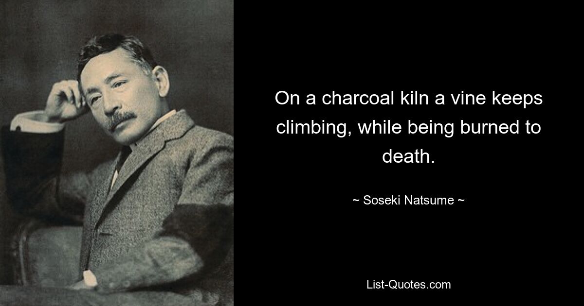 On a charcoal kiln a vine keeps climbing, while being burned to death. — © Soseki Natsume