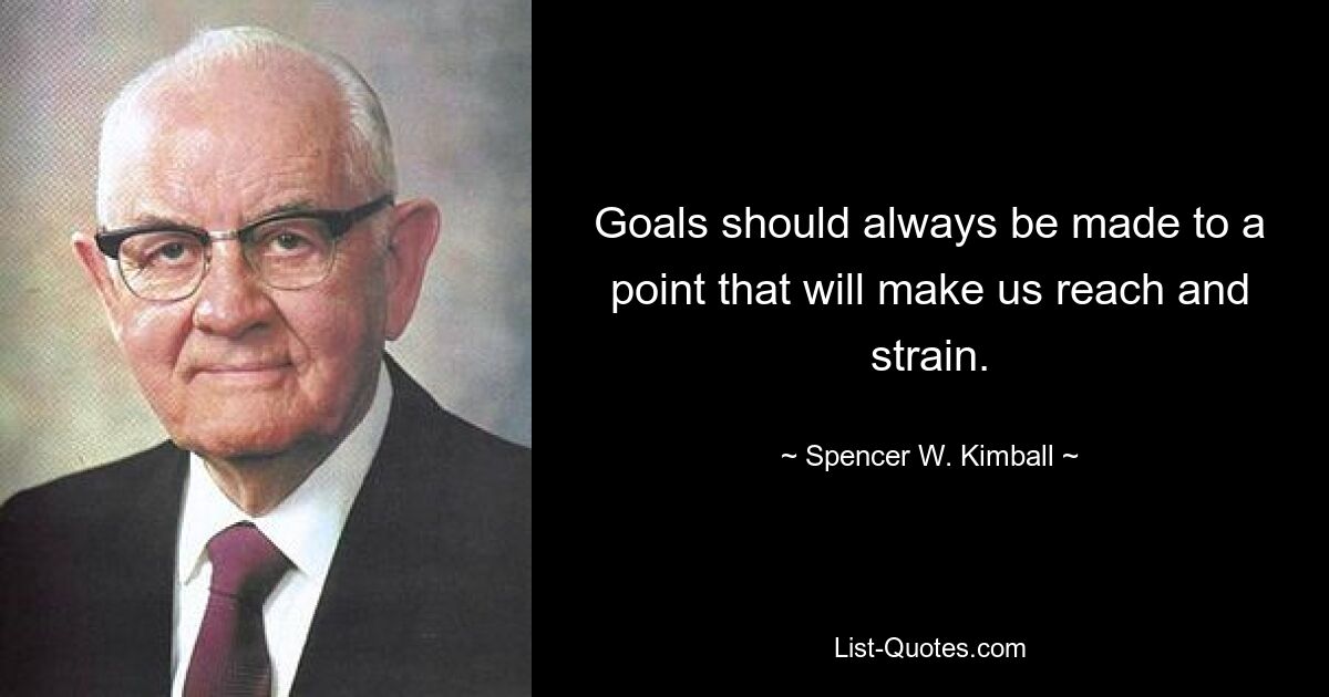 Goals should always be made to a point that will make us reach and strain. — © Spencer W. Kimball