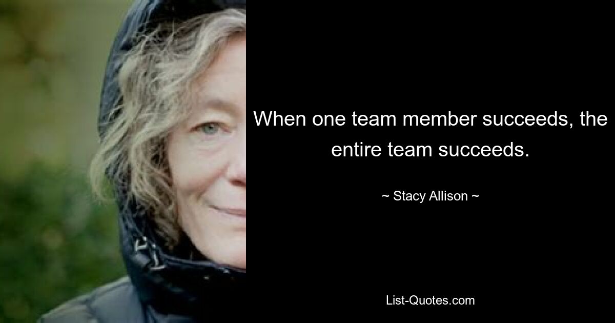 When one team member succeeds, the entire team succeeds. — © Stacy Allison