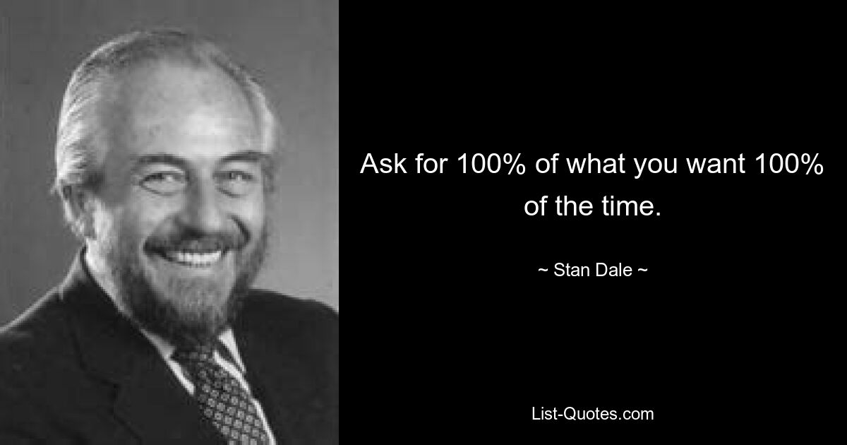 Ask for 100% of what you want 100% of the time. — © Stan Dale