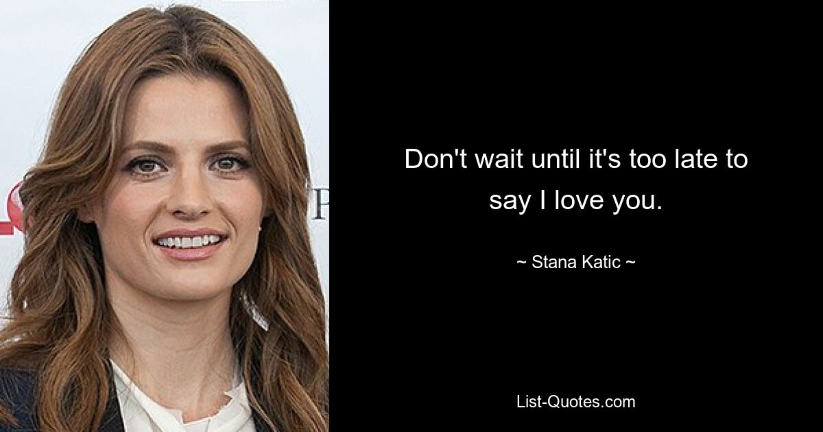 Don't wait until it's too late to say I love you. — © Stana Katic