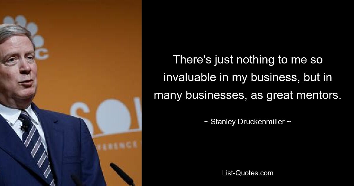 There's just nothing to me so invaluable in my business, but in many businesses, as great mentors. — © Stanley Druckenmiller