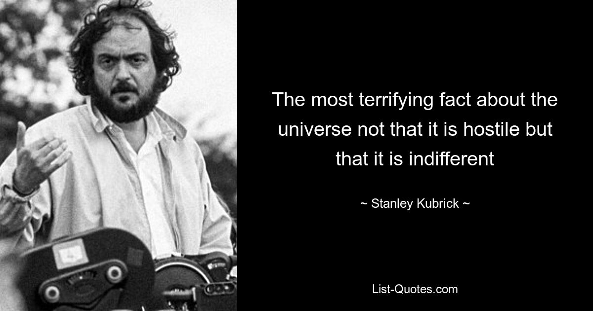 The most terrifying fact about the universe not that it is hostile but that it is indifferent — © Stanley Kubrick