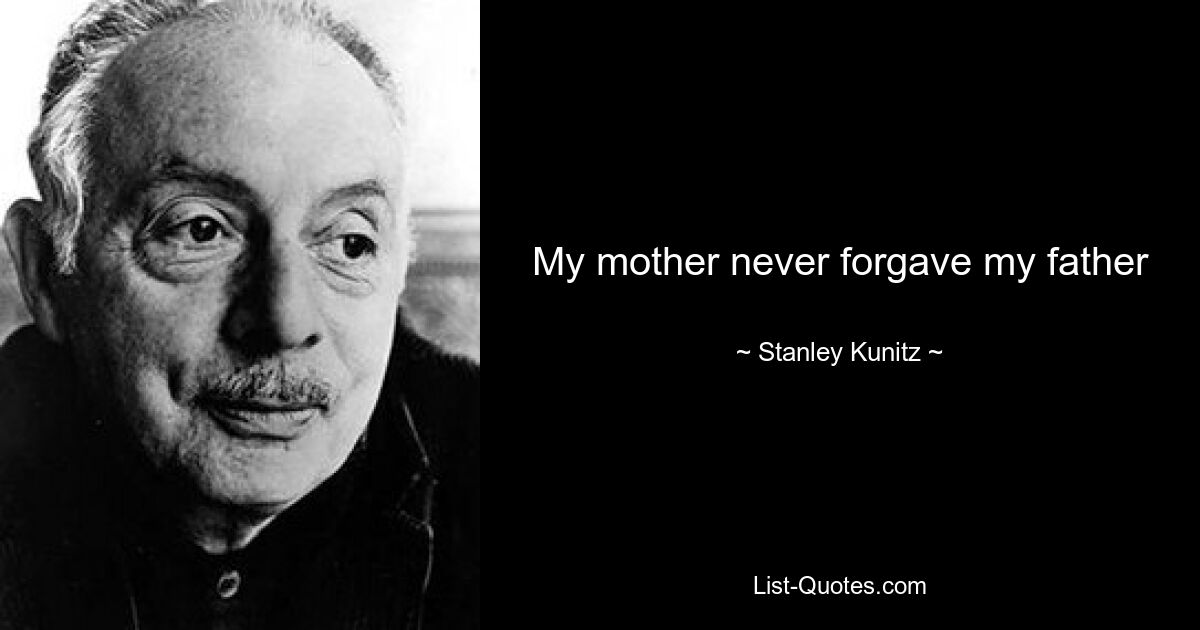 My mother never forgave my father — © Stanley Kunitz