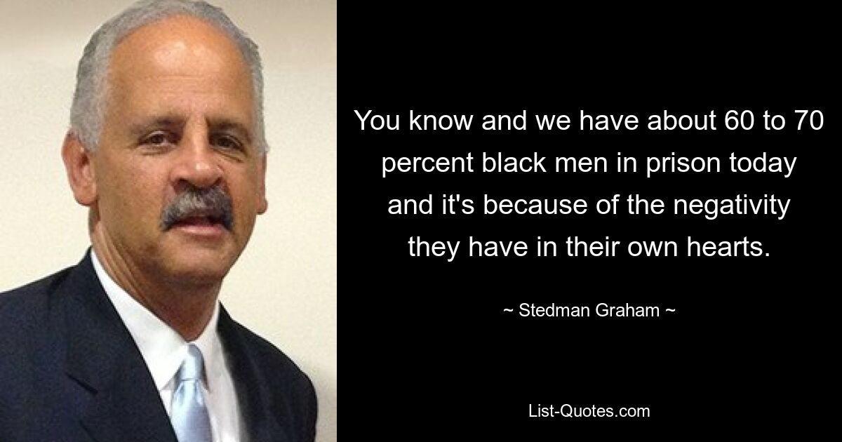 You know and we have about 60 to 70 percent black men in prison today and it's because of the negativity they have in their own hearts. — © Stedman Graham