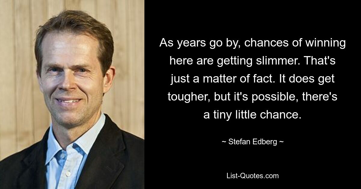 As years go by, chances of winning here are getting slimmer. That's just a matter of fact. It does get tougher, but it's possible, there's a tiny little chance. — © Stefan Edberg