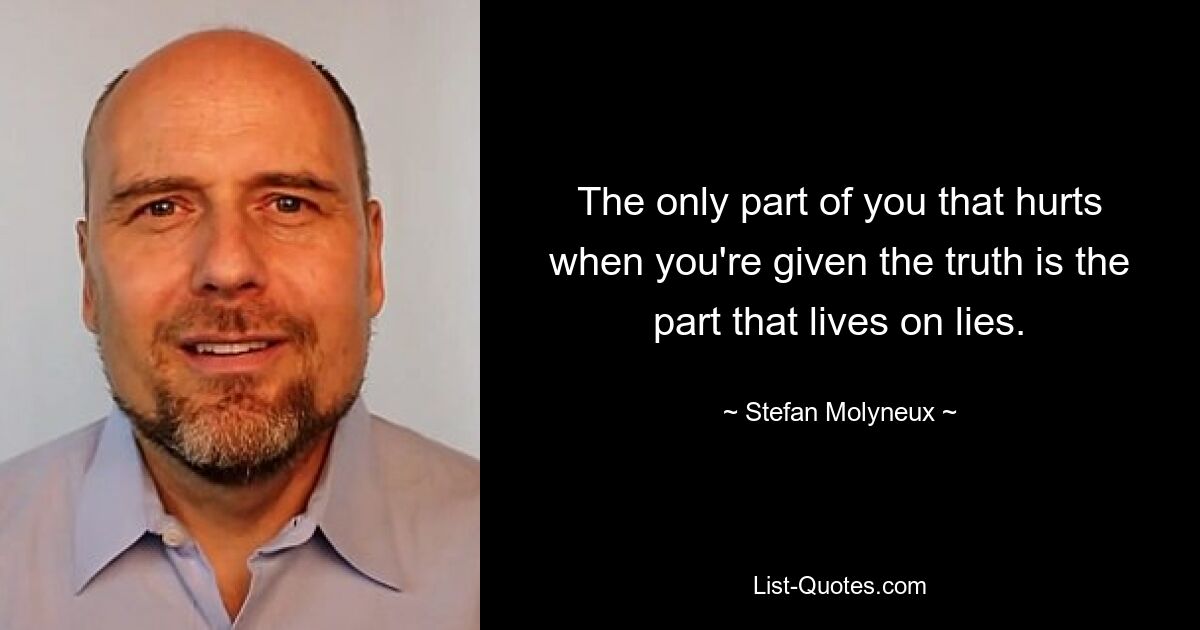 The only part of you that hurts when you're given the truth is the part that lives on lies. — © Stefan Molyneux