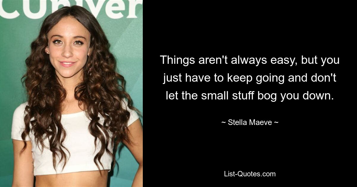 Things aren't always easy, but you just have to keep going and don't let the small stuff bog you down. — © Stella Maeve