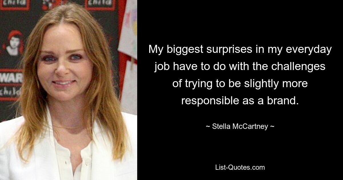 My biggest surprises in my everyday job have to do with the challenges of trying to be slightly more responsible as a brand. — © Stella McCartney