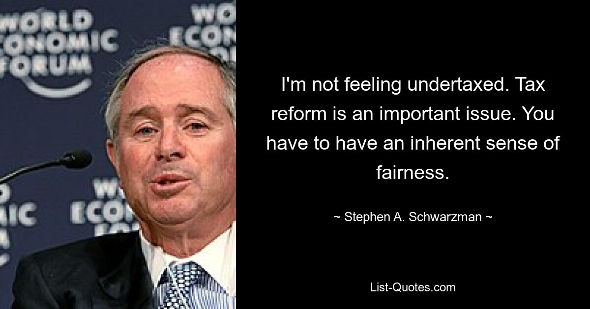 I'm not feeling undertaxed. Tax reform is an important issue. You have to have an inherent sense of fairness. — © Stephen A. Schwarzman