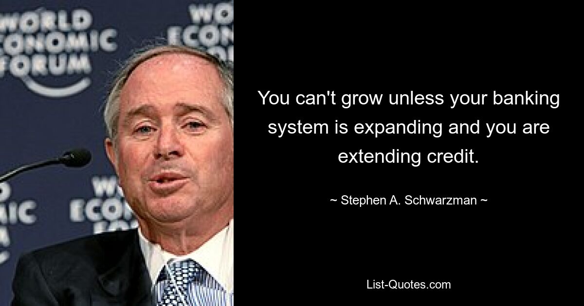 You can't grow unless your banking system is expanding and you are extending credit. — © Stephen A. Schwarzman