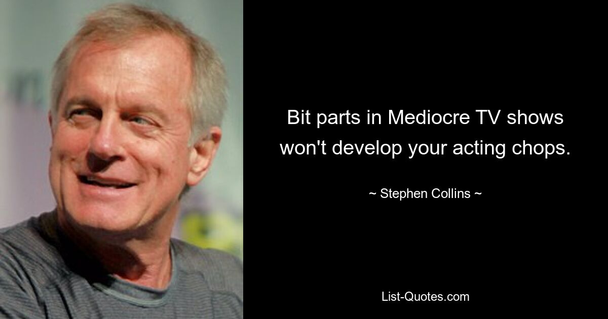 Bit parts in Mediocre TV shows won't develop your acting chops. — © Stephen Collins