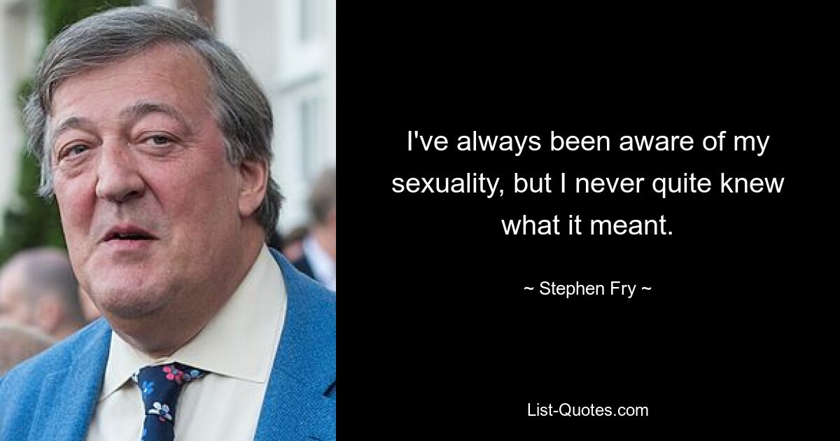 I've always been aware of my sexuality, but I never quite knew what it meant. — © Stephen Fry