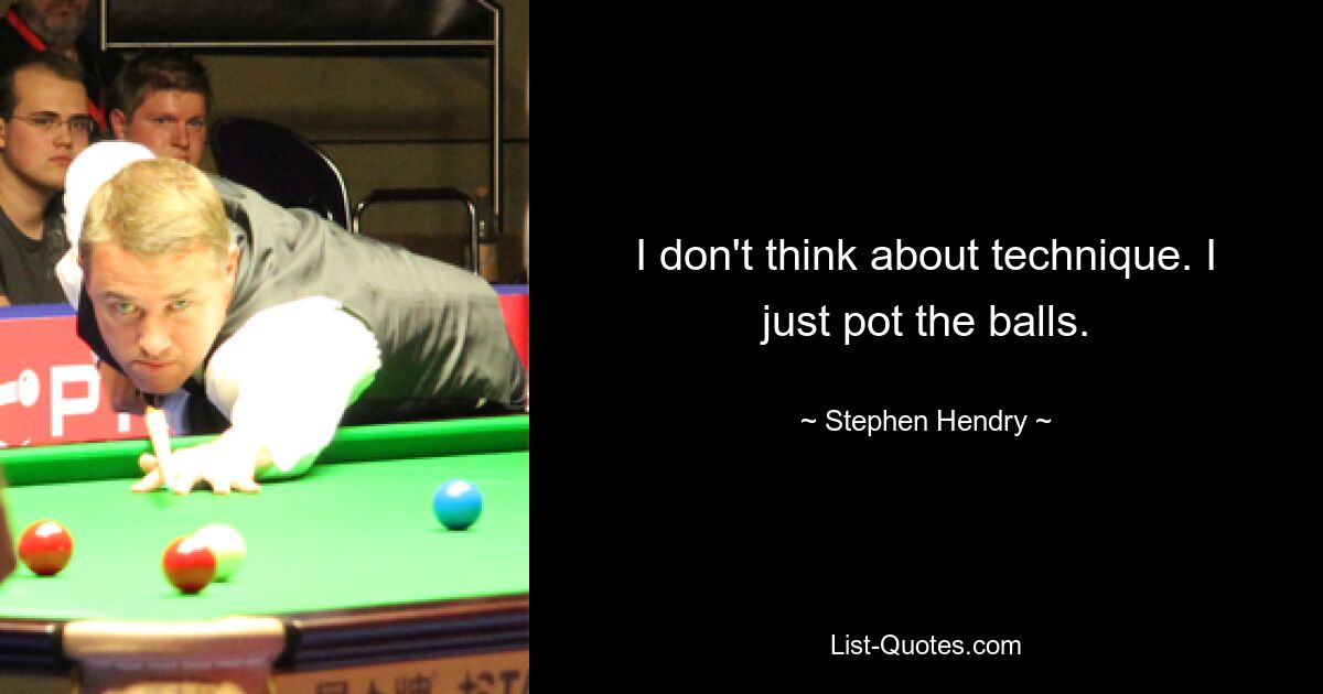 I don't think about technique. I just pot the balls. — © Stephen Hendry