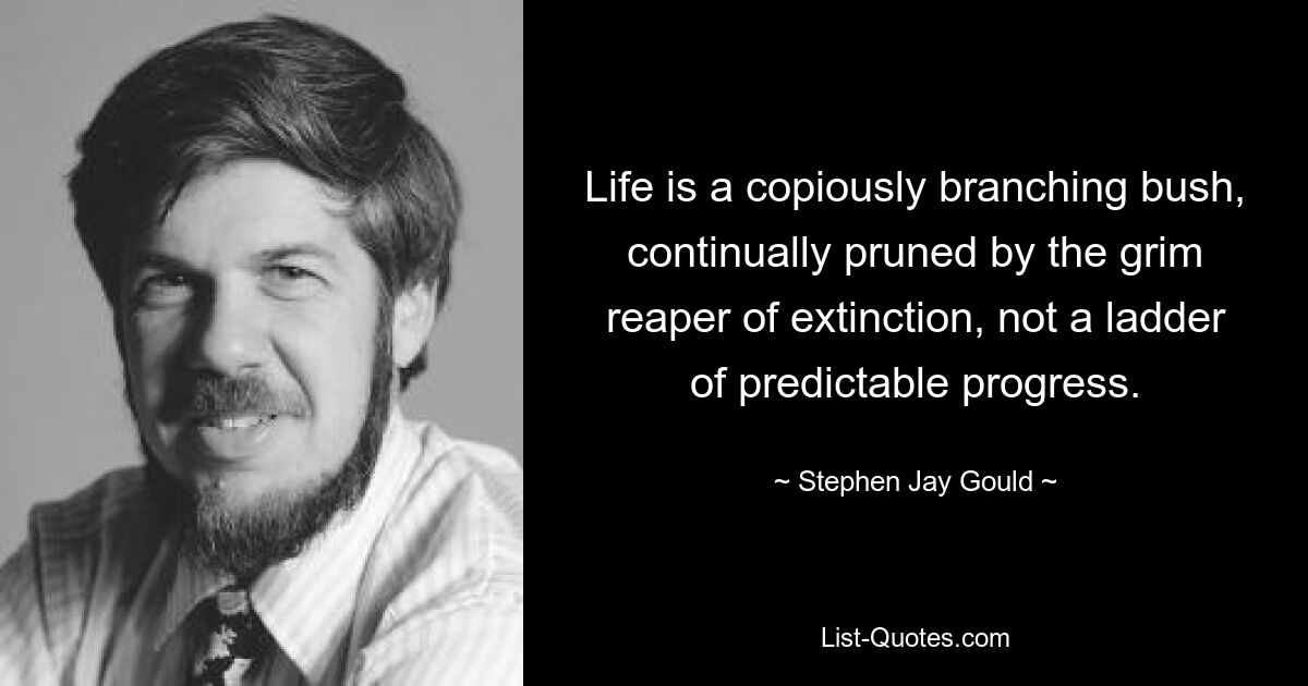 Life is a copiously branching bush, continually pruned by the grim reaper of extinction, not a ladder of predictable progress. — © Stephen Jay Gould