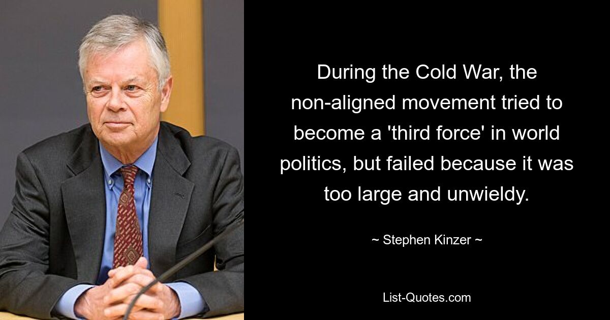 During the Cold War, the non-aligned movement tried to become a 'third force' in world politics, but failed because it was too large and unwieldy. — © Stephen Kinzer