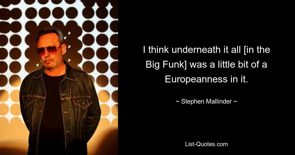 I think underneath it all [in the Big Funk] was a little bit of a Europeanness in it. — © Stephen Mallinder