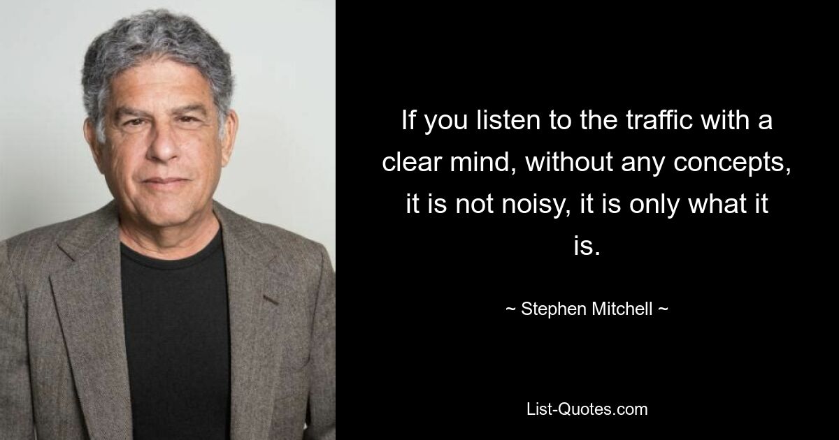 If you listen to the traffic with a clear mind, without any concepts, it is not noisy, it is only what it is. — © Stephen Mitchell