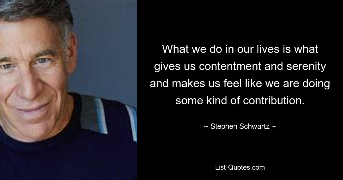 What we do in our lives is what gives us contentment and serenity and makes us feel like we are doing some kind of contribution. — © Stephen Schwartz