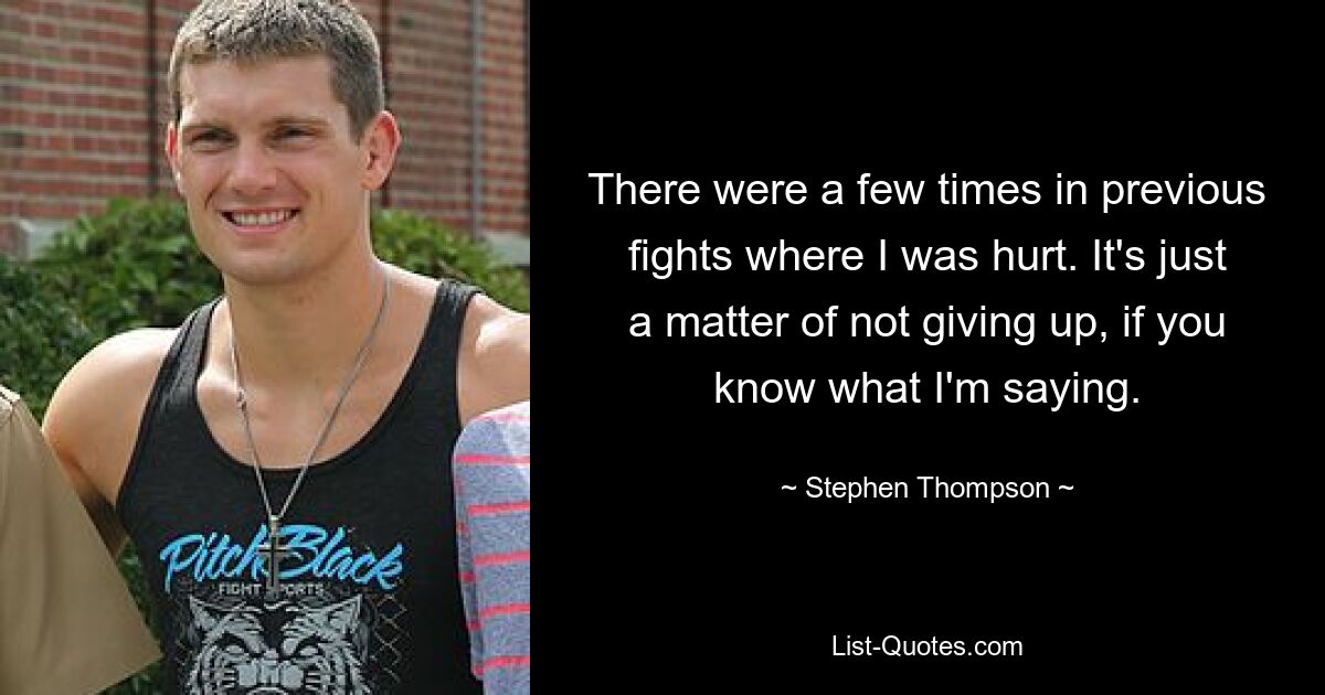 There were a few times in previous fights where I was hurt. It's just a matter of not giving up, if you know what I'm saying. — © Stephen Thompson