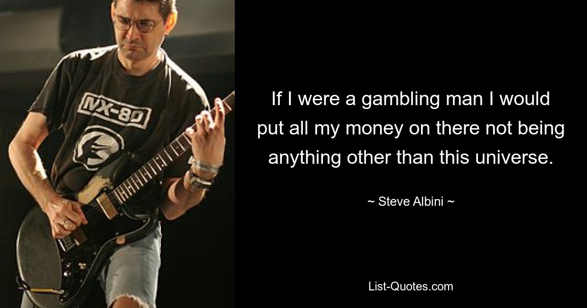 If I were a gambling man I would put all my money on there not being anything other than this universe. — © Steve Albini